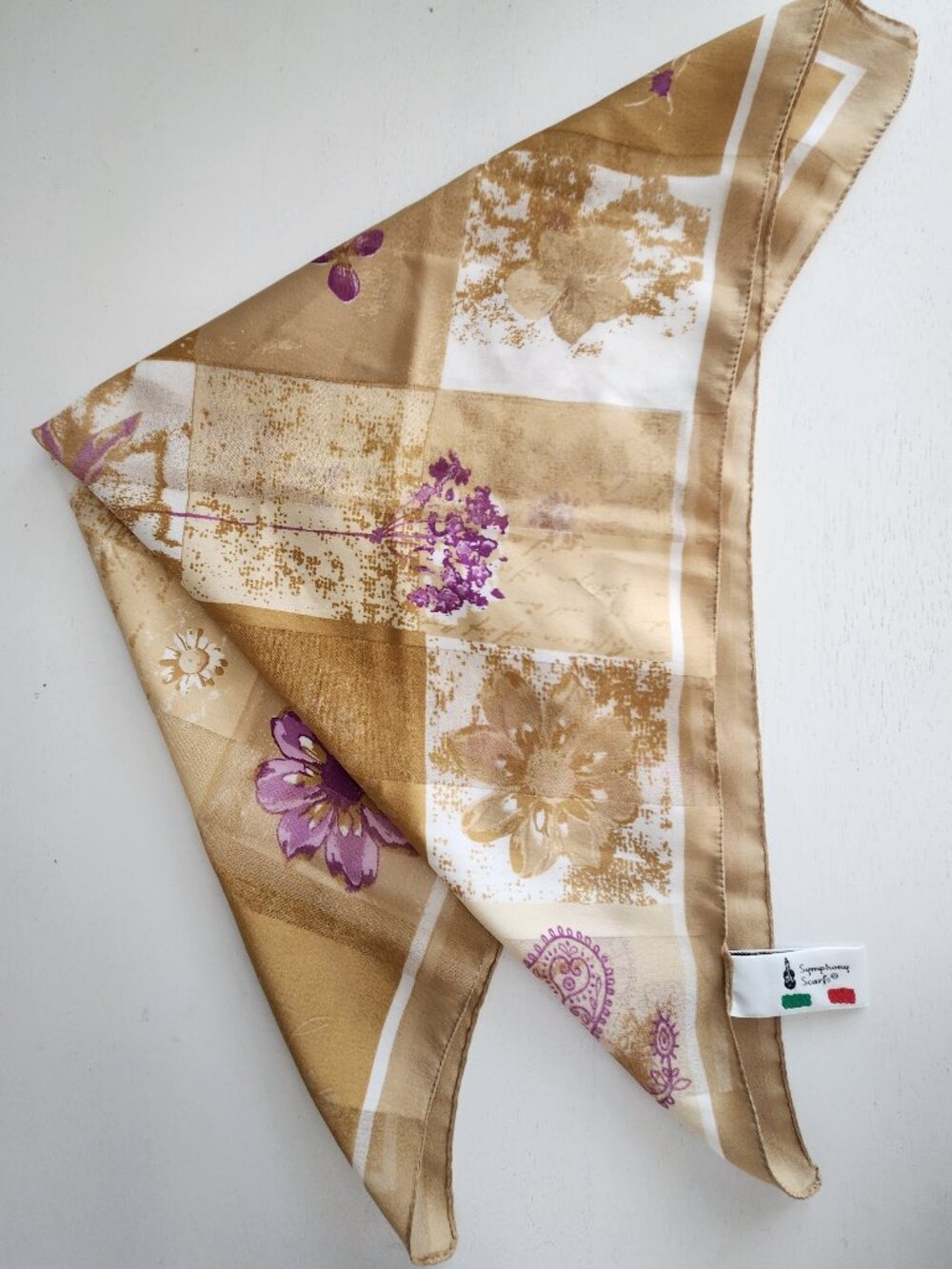 Symphony Scarfs Floral Botanical Square Neck Scarf | Made in Italy | 20"x20"